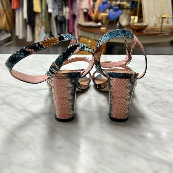 Anthropologie | Silent D Pink Blue Snake Print Ankle Wrap Georgi Sandal Size 8 - Picture 2 of 12